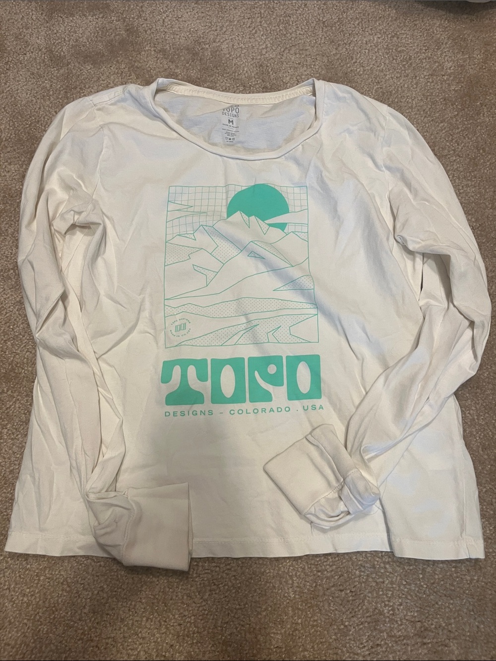 Topo Designs White Long Sleeve Tee with Mint Graphic